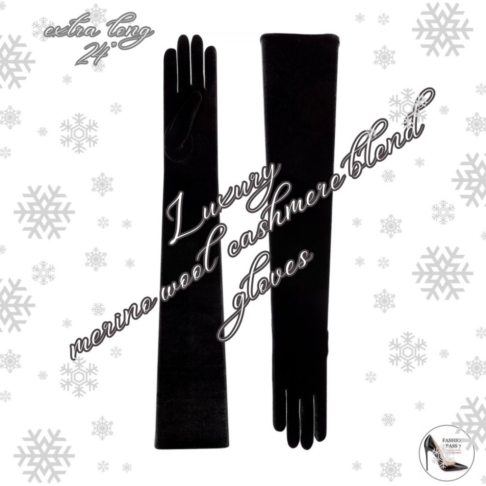 24” Long Black Cashmere Merino Wool Luxury Gloves Classic Warm Glove Winter gift